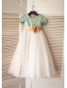 Short Sleeves Mint Sequin Ivory Tulle Floor Length Flower Girl Dress